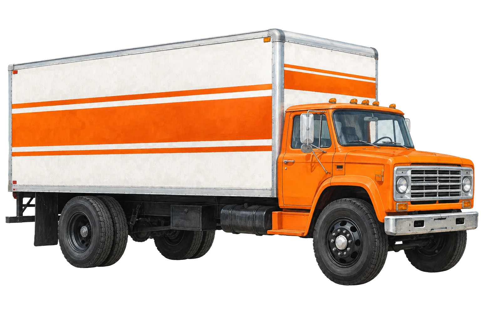 Vintage orange and white moving truck illustration